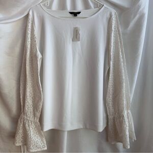 NEW BANANA REPUBLIC Chic White Lace Sleeve Blouse, size Large